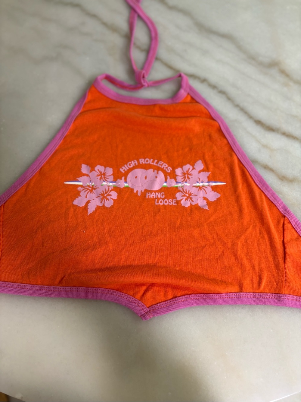 Urban Outfitters Orange Halter Swim Top with Pink Trim